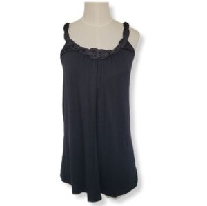 Aqua Blouse Black Sleeveless Long Tank Top Satin Straps & Neckline Size S